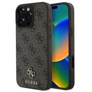 Guess PU 4G Small Metal Logo MagSafe Zadní Kryt pro iPhone 16 Pro Max Brown