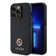 Guess PU 4G Strass Metal Logo Zadní Kryt pro iPhone 15 Pro Max Black