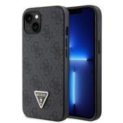 Guess PU 4G Strass Triangle Metal Logo Zadní Kryt pro iPhone 15 Black