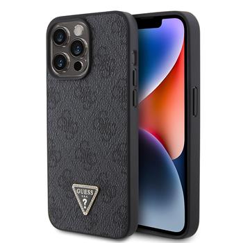 Guess PU 4G Strass Triangle Metal Logo Zadní Kryt pro iPhone 15 Pro Max Black