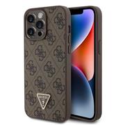 Guess PU 4G Strass Triangle Metal Logo Zadní Kryt pro iPhone 15 Pro Max Brown