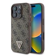 Guess PU 4G Strass Triangle Metal Logo Zadní Kryt pro iPhone 16 Pro Brown