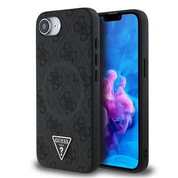 Guess PU 4G Strass Triangle Metal Logo Zadní Kryt pro iPhone 16e Black