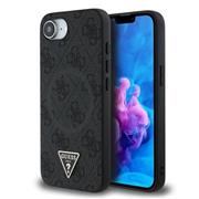 Guess PU 4G Strass Triangle Metal Logo Zadní Kryt pro iPhone 16e Black