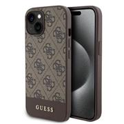 Guess PU 4G Stripe MagSafe Zadní Kryt pro iPhone 15 Brown