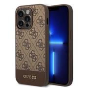 Guess PU 4G Stripe Zadní Kryt pro iPhone 14 Pro Brown