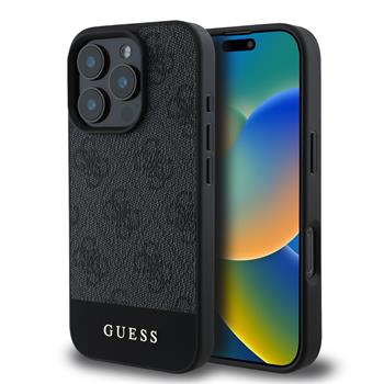 Guess PU 4G Stripe Zadní Kryt pro iPhone 16 Pro Grey