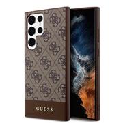 Guess PU 4G Stripe Zadní Kryt pro Samsung Galaxy S24 Ultra Brown