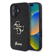 Guess PU Fixed Glitter 4G Metal Logo Zadní Kryt pro iPhone 16 Black