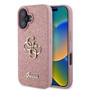 Guess PU Fixed Glitter 4G Metal Logo Zadní Kryt pro iPhone 16 Pink