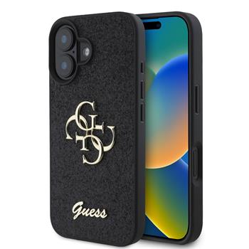 Guess PU Fixed Glitter 4G Metal Logo Zadní Kryt pro iPhone 16 Plus Black