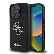 Guess PU Fixed Glitter 4G Metal Logo Zadní Kryt pro iPhone 16 Pro Black