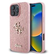 Guess PU Fixed Glitter 4G Metal Logo Zadní Kryt pro iPhone 16 Pro Max Pink