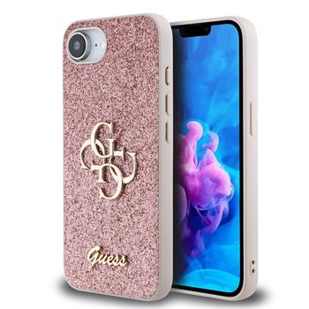 Guess PU Fixed Glitter 4G Metal Logo Zadní Kryt pro iPhone 16e Pink