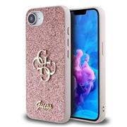 Guess PU Fixed Glitter 4G Metal Logo Zadní Kryt pro iPhone 16e Pink