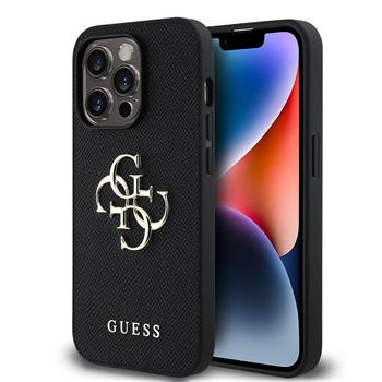 Guess PU Grained 4G Metal Logo Zadní Kryt pro iPhone 14 Pro Black