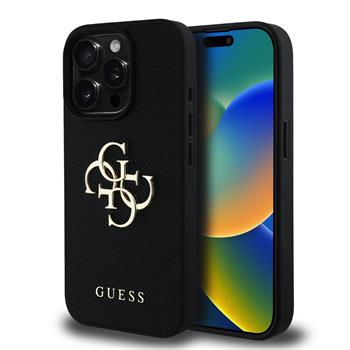 Guess PU Grained 4G Metal Logo Zadní Kryt pro iPhone 15 Pro Max Black