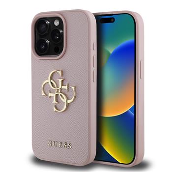 Guess PU Grained 4G Metal Logo Zadní Kryt pro iPhone 15 Pro Max Pink