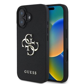 Guess PU Grained 4G Metal Logo Zadní Kryt pro iPhone 16 Black