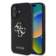 Guess PU Grained 4G Metal Logo Zadní Kryt pro iPhone 16 Black