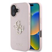 Guess PU Grained 4G Metal Logo Zadní Kryt pro iPhone 16 Pink