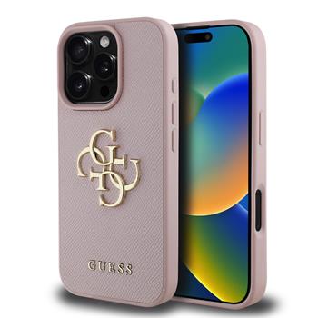 Guess PU Grained 4G Metal Logo Zadní Kryt pro iPhone 16 Pro Max Pink