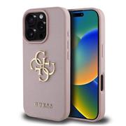 Guess PU Grained 4G Metal Logo Zadní Kryt pro iPhone 16 Pro Max Pink