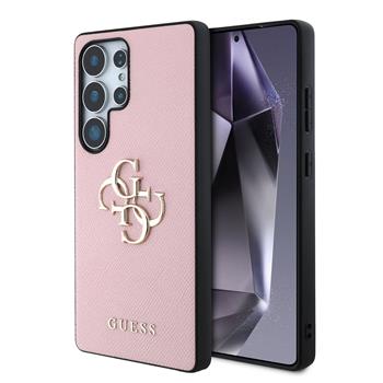 Guess PU Grained 4G Metal Logo Zadní Kryt pro Samsung Galaxy S25 Ultra Pink