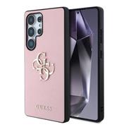 Guess PU Grained 4G Metal Logo Zadní Kryt pro Samsung Galaxy S25 Ultra Pink