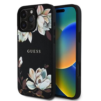 Guess PU Grained Magnolia MagSafe Zadní Kryt pro iPhone 16 Pro Black