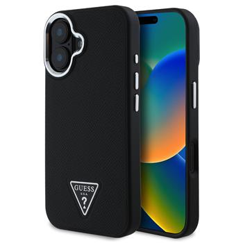 Guess PU Grained Triangle Logo Zadní Kryt pro iPhone 16 Black