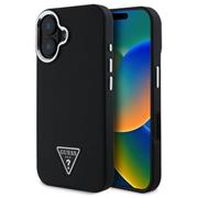 Guess PU Grained Triangle Logo Zadní Kryt pro iPhone 16 Black