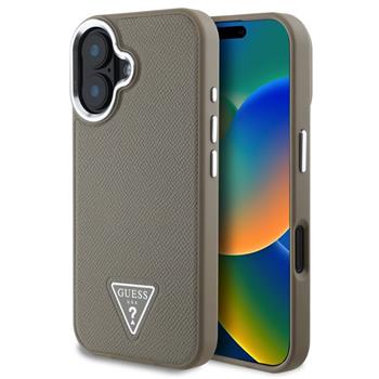 Guess PU Grained Triangle Logo Zadní Kryt pro iPhone 16 Brown