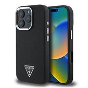 Guess PU Grained Triangle Logo Zadní Kryt pro iPhone 16 Pro Black