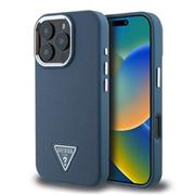 Guess PU Grained Triangle Logo Zadní Kryt pro iPhone 16 Pro Blue