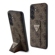 Guess PU Grip Stand 4G Strass Triangle Metal Logo Zadní Kryt pro Samsung Galaxy S24+ Brown