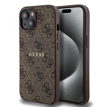 Guess PU Leather 4G Colored Ring MagSafe Zadní Kryt pro iPhone 15 Brown