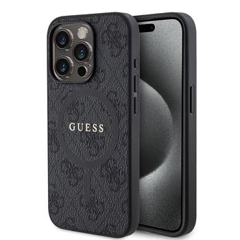 Guess PU Leather 4G Colored Ring MagSafe Zadní Kryt pro iPhone 15 Pro Black