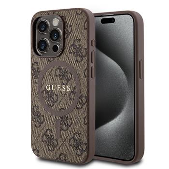 Guess PU Leather 4G Colored Ring MagSafe Zadní Kryt pro iPhone 15 Pro Brown