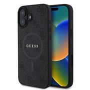 Guess PU Leather 4G Colored Ring MagSafe Zadní Kryt pro iPhone 16 Black