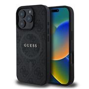 Guess PU Leather 4G Colored Ring MagSafe Zadní Kryt pro iPhone 16 Pro Black