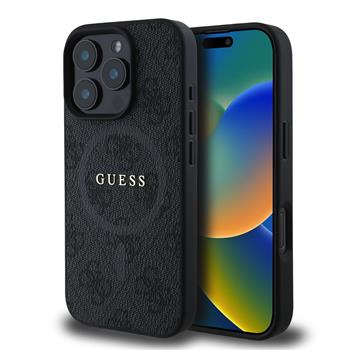 Guess PU Leather 4G Colored Ring MagSafe Zadní Kryt pro iPhone 16 Pro Max Black