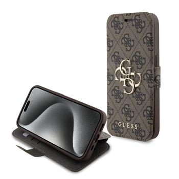 Guess PU Leather 4G Metal Logo Book Pouzdro pro iPhone 15 Pro Max Brown