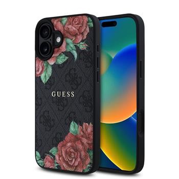 Guess PU Leather 4G Roses MagSafe Zadní Kryt pro iPhone 16 Black