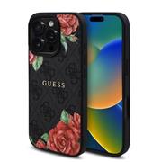 Guess PU Leather 4G Roses MagSafe Zadní Kryt pro iPhone 16 Pro Black