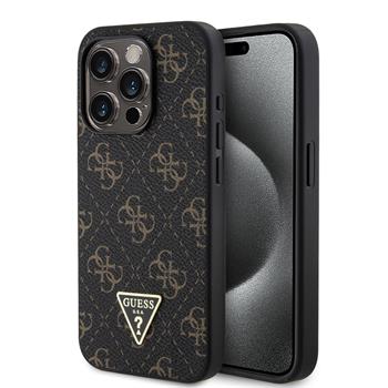 Guess PU Leather 4G Triangle Metal Logo Zadní Kryt pro iPhone 15 Pro Black