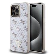 Guess PU Leather 4G Triangle Metal Logo Zadní Kryt pro iPhone 15 Pro Max White