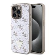 Guess PU Leather 4G Triangle Metal Logo Zadní Kryt pro iPhone 15 Pro White