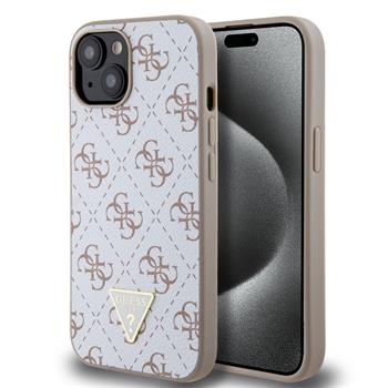 Guess PU Leather 4G Triangle Metal Logo Zadní Kryt pro iPhone 15 White