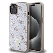 Guess PU Leather 4G Triangle Metal Logo Zadní Kryt pro iPhone 15 White